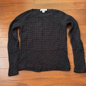 Petite Sophisticate Black Crochet Knit Sweater, Size Petite Small